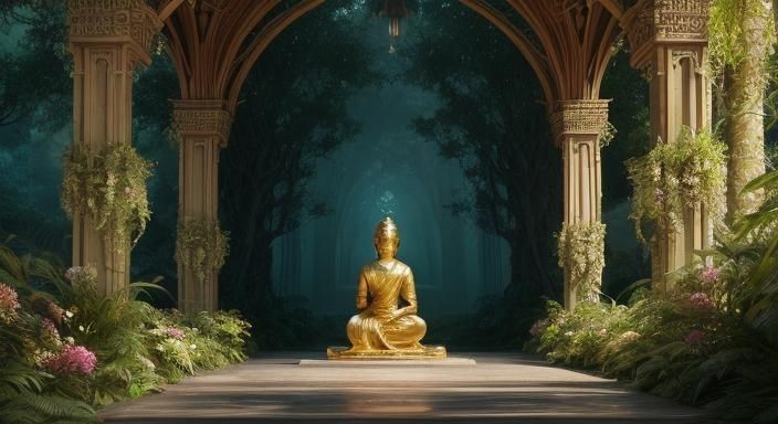 Ornate Meditation Temple in Maximalist Digital Art