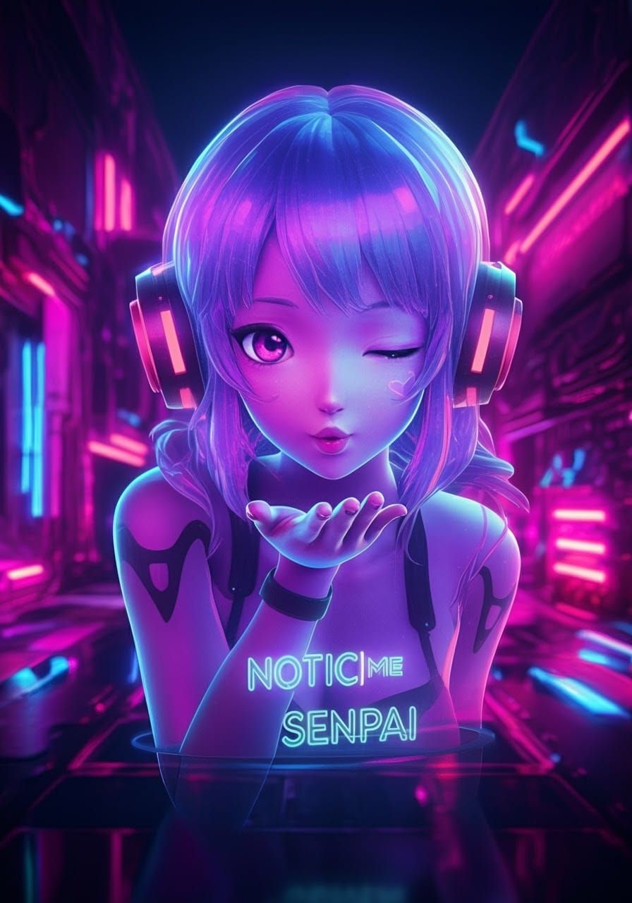 Cyberpunk Anime Goddess in Neon-Lit Futuristic Landscape