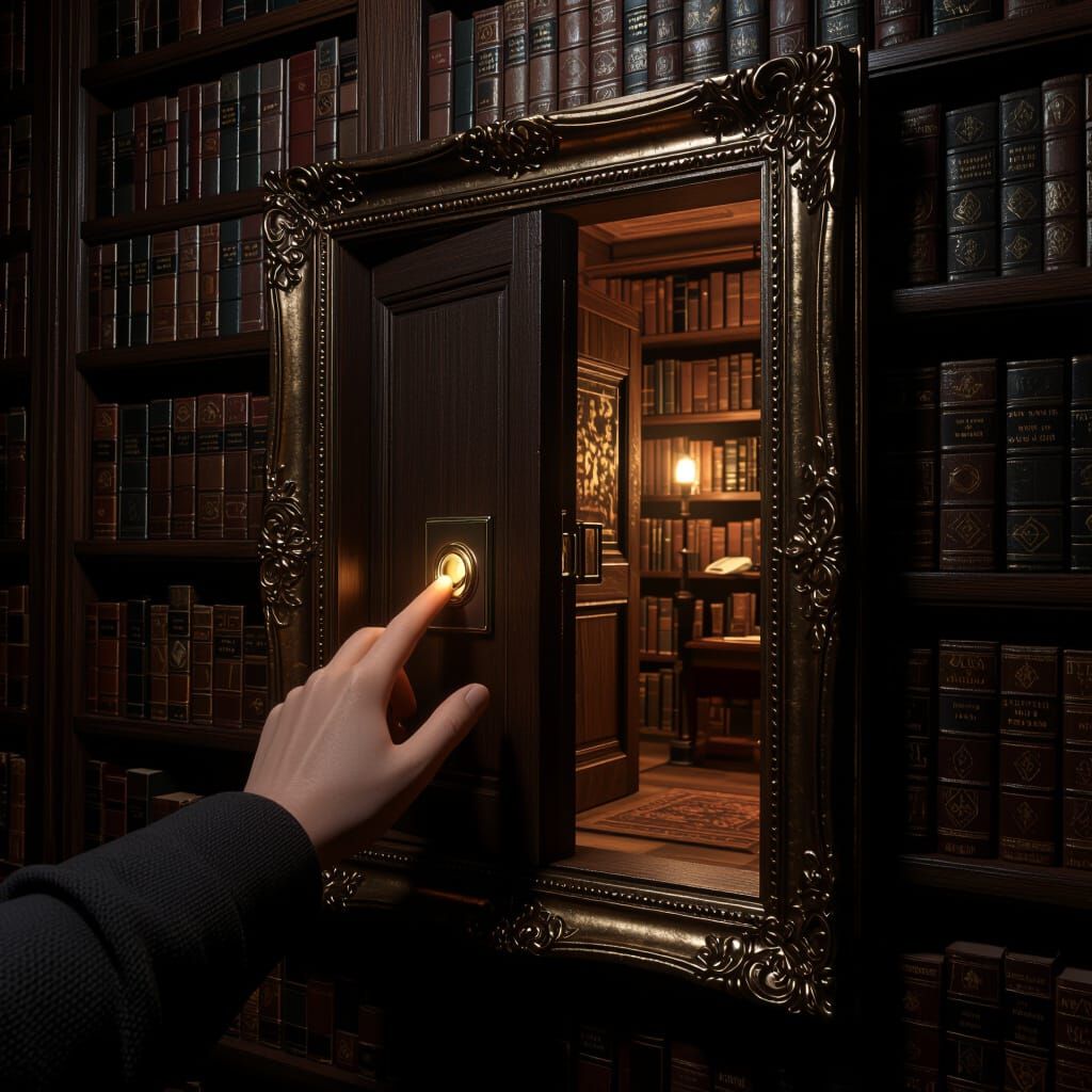 Secret Library Revealed Behind Vintage Frame
