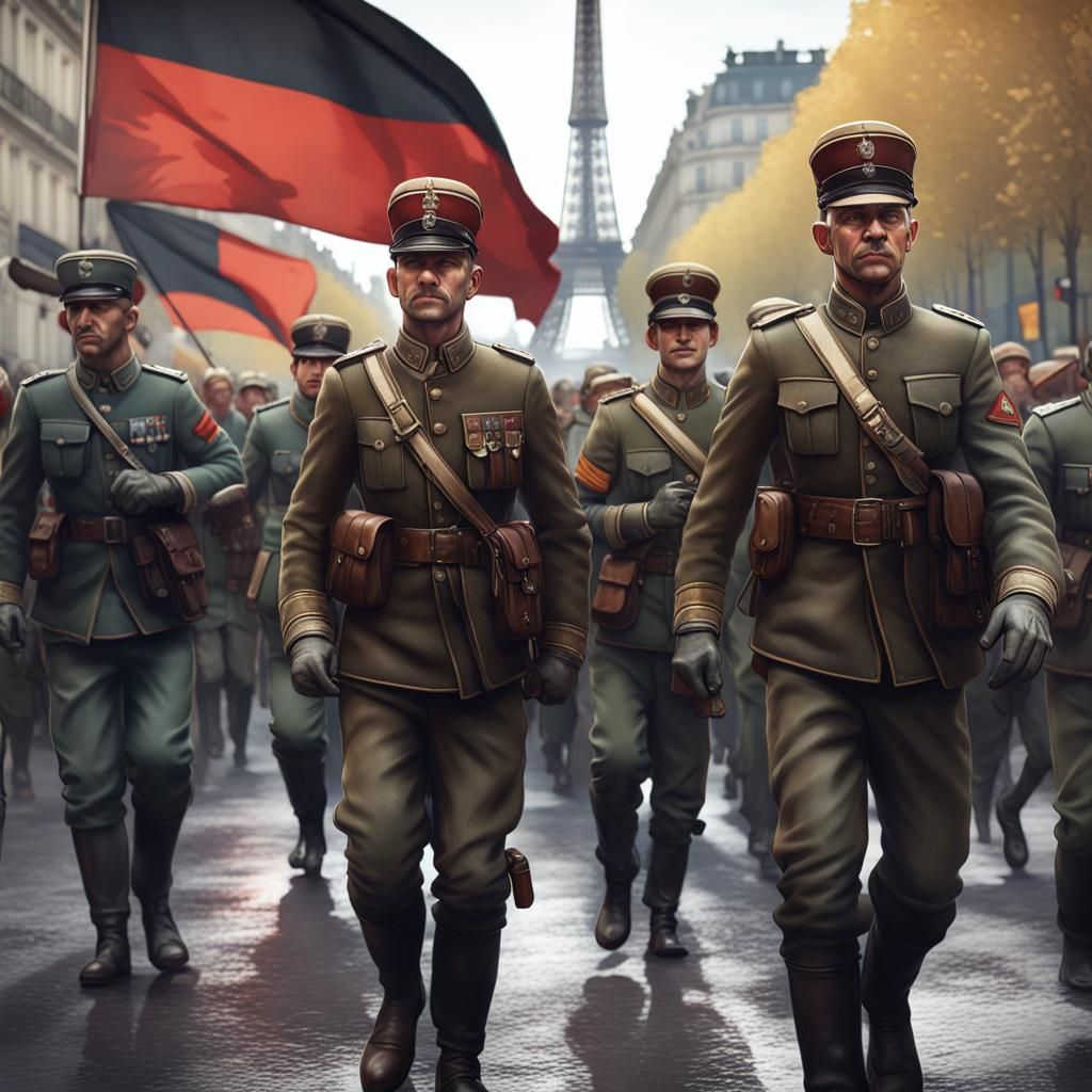 German Soldiers Marching Through Paris in Digital Art
