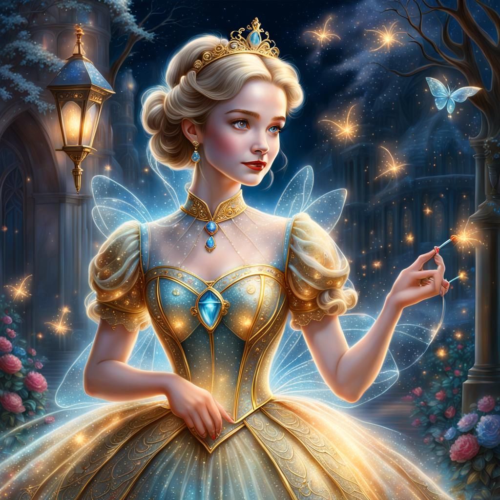 Cinderella in Glass Dress, Hyperdetailed Fantasy Art