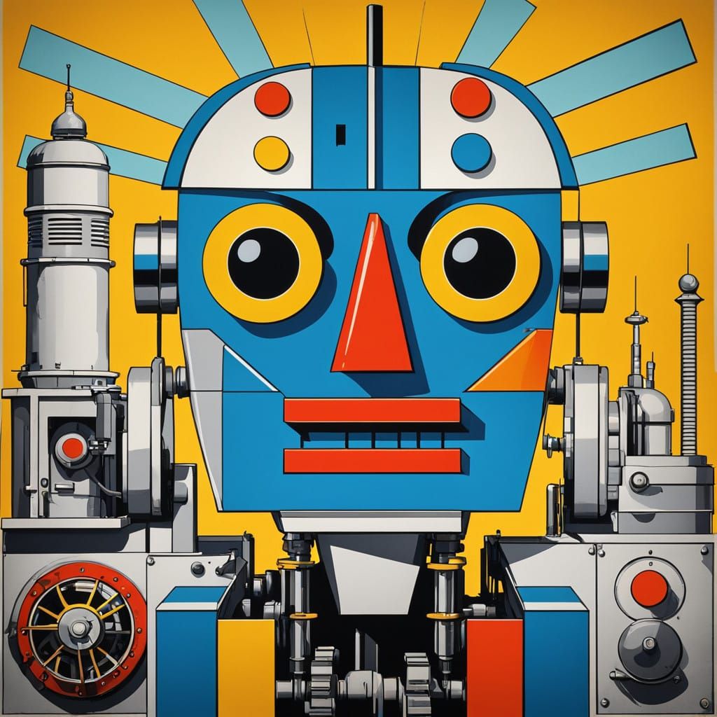 Cyborg Robot in Industrial Landscapes, Basquiat-Inspired Pop...