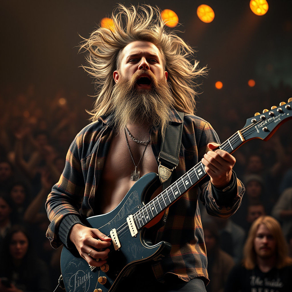 Charismatic Musician on Stage, Hyperrealistic Portrait