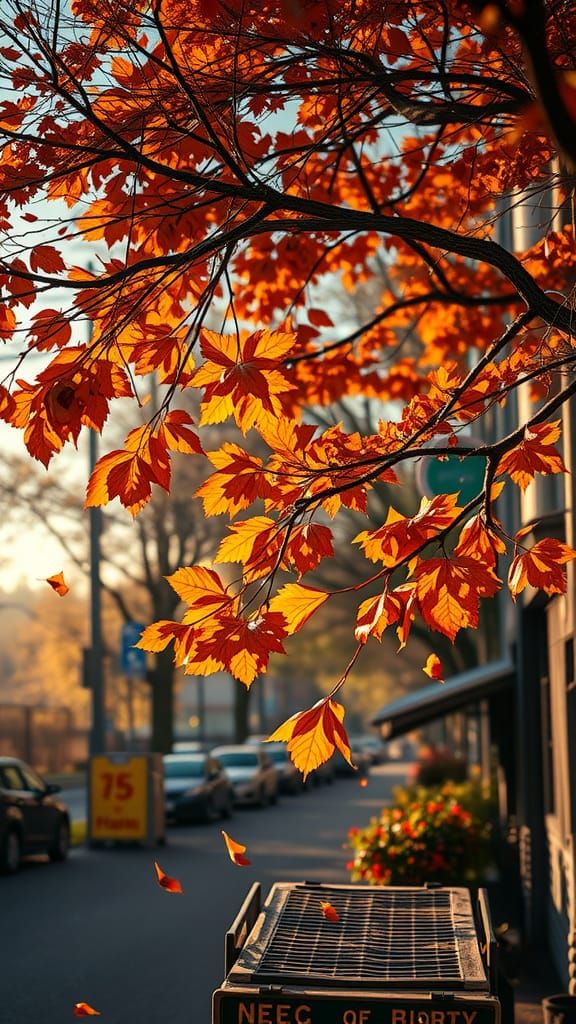 Hyperrealistic Autumn Street Scene in Splash Art Style