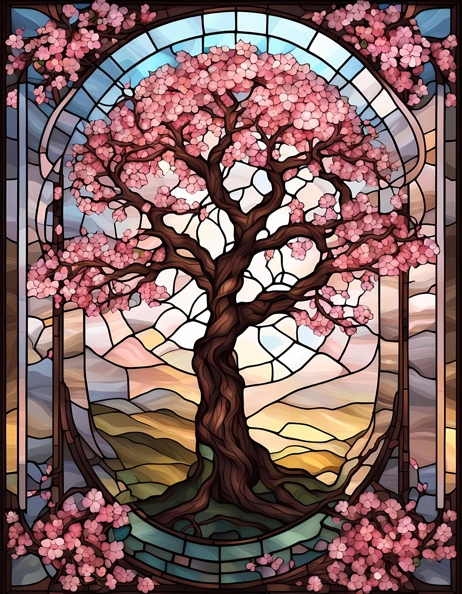 Transparent Stained Glass Sakura Tree Concept
