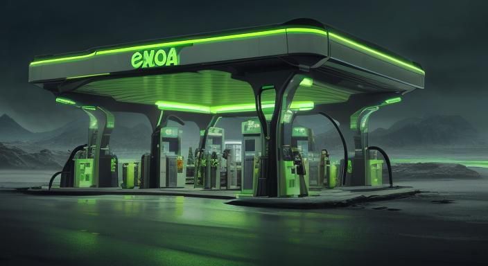 Alien Gas Station with Neon Suits in 4K