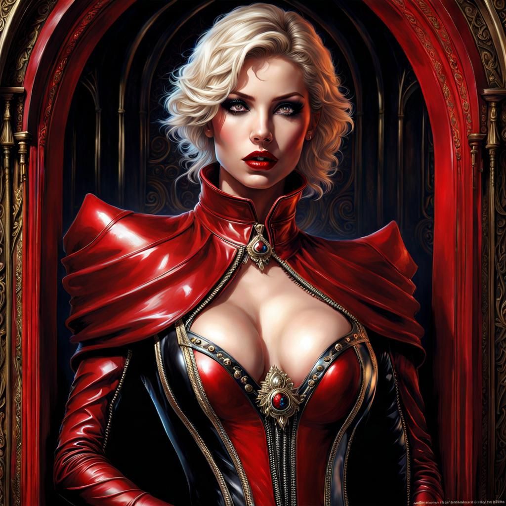 Gothic Dominant Female in Red Latex Costume