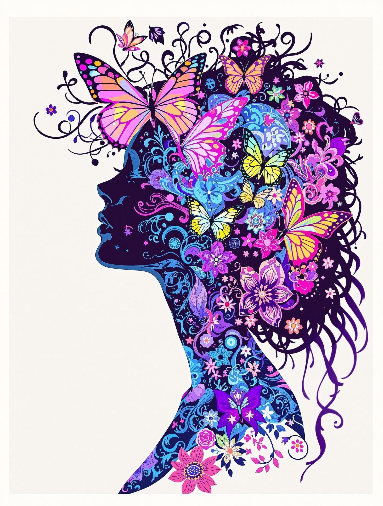 Vibrant Butterfly Goddess in Woodstock Aesthetic