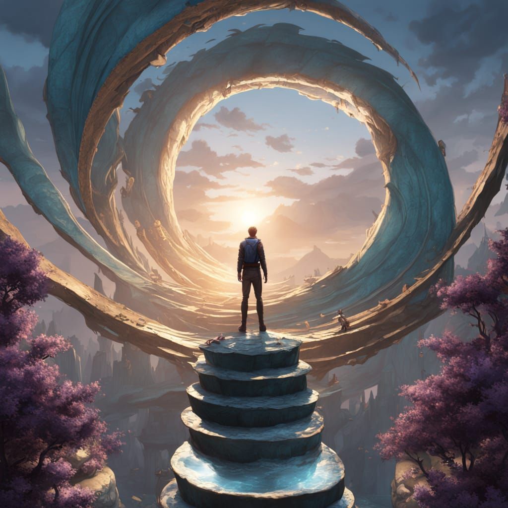 Person Gazing at Light in Spiral Matte Painting