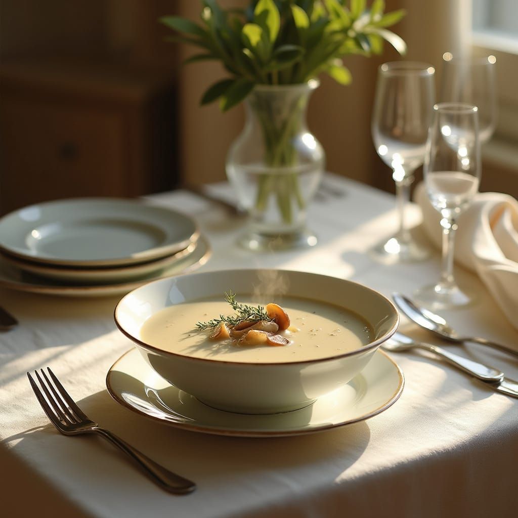 Formal Table Setting with Cream of Mushroom Soup