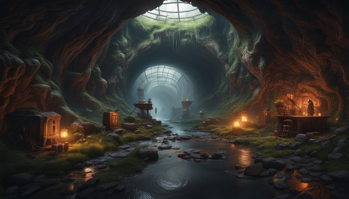 Underground Tunnel Dwelling in Detailed Matte Painting