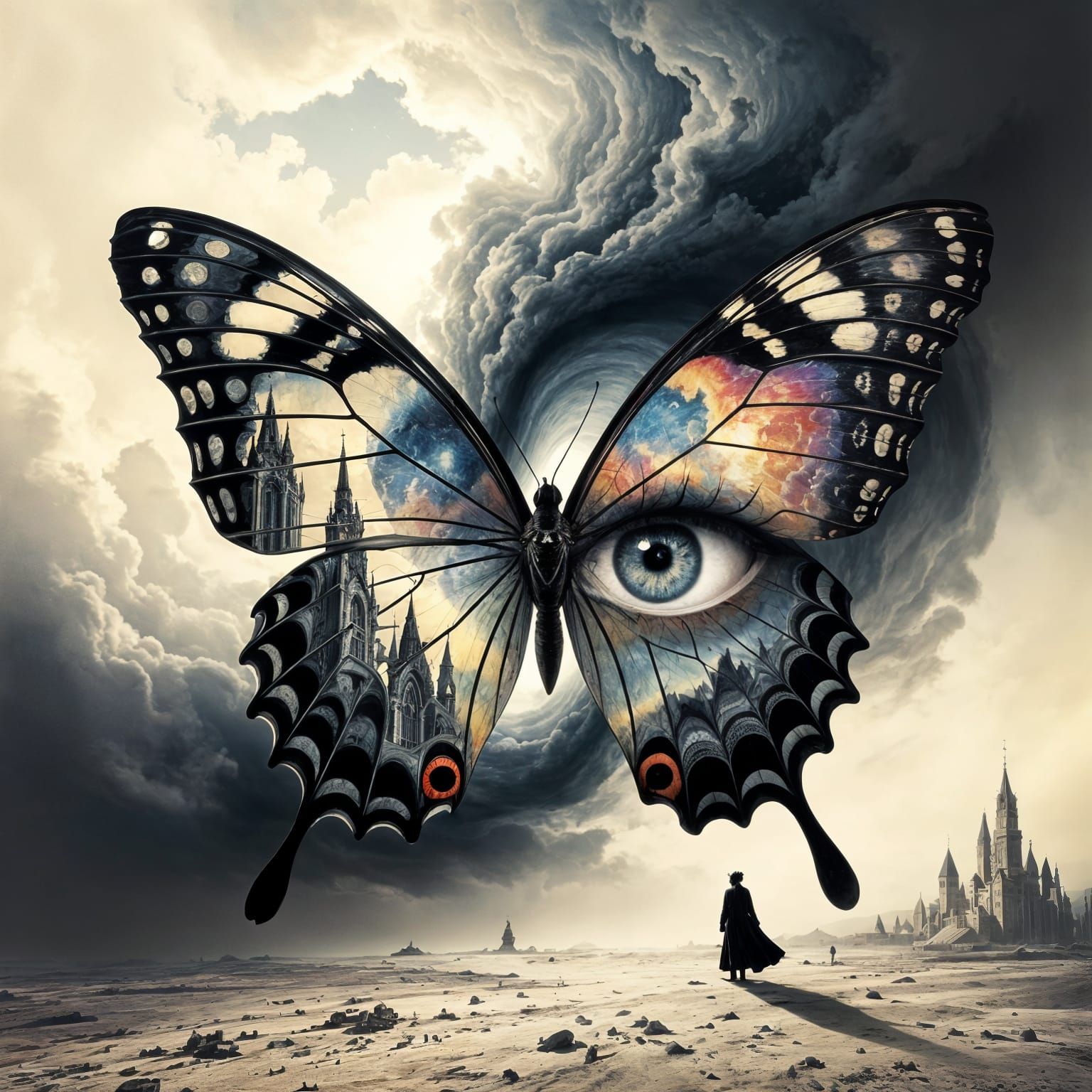 Surreal Butterfly Emerging From Tornado in Dalí & Bosch Styl...