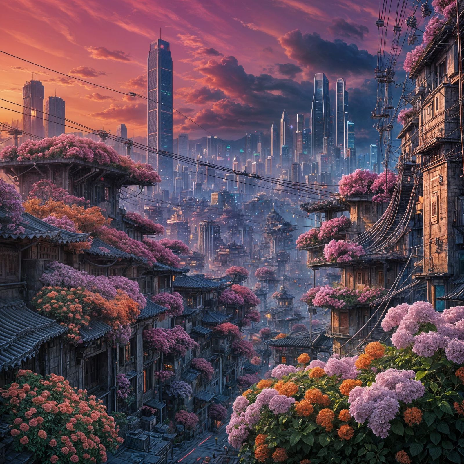 Kowloon Walled City in Cybernetic Biomechanical Style