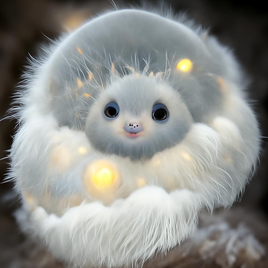 Adorable Fuzzy Orb Floating in Clouds: 3D Rendered Art