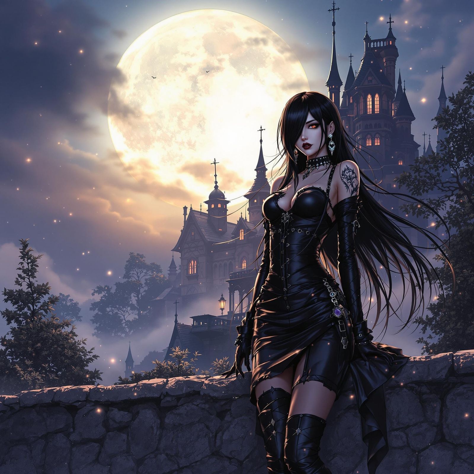 Surreal Goth Goddess in Hyper-Realistic Anime Style