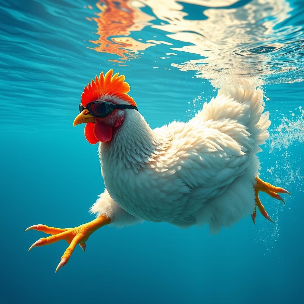Realistic Chicken Swimmer in National Geographic Style