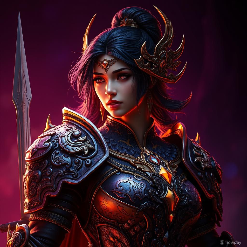 Armored Woman Warrior in Dark Fantasy Style