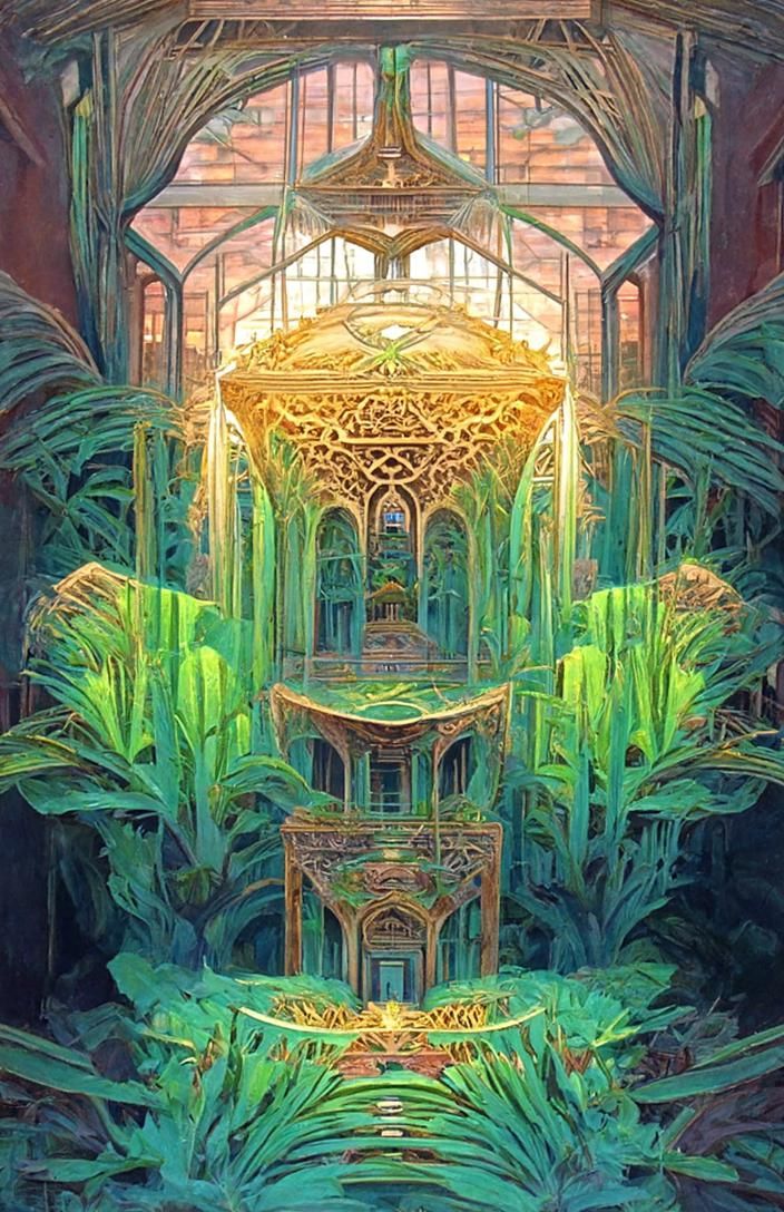 Ethereal Post-Apocalyptic Greenhouse in Cel-Shaded Style
