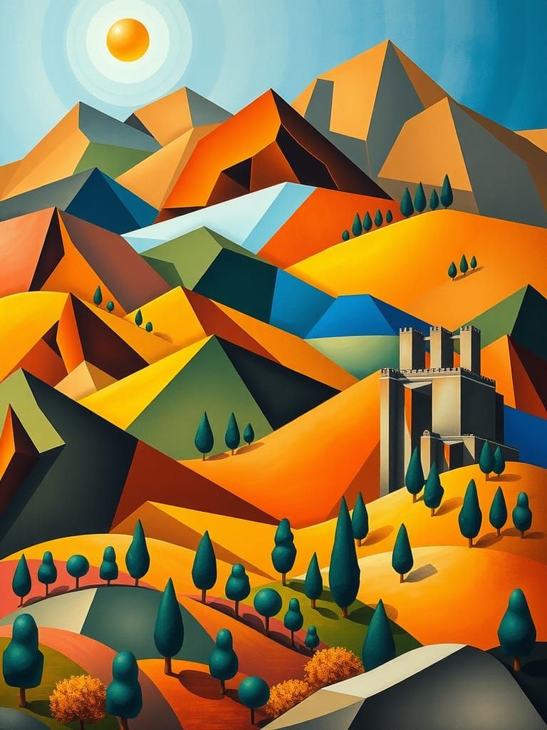 Geometric Landscape Inspired by Cubism