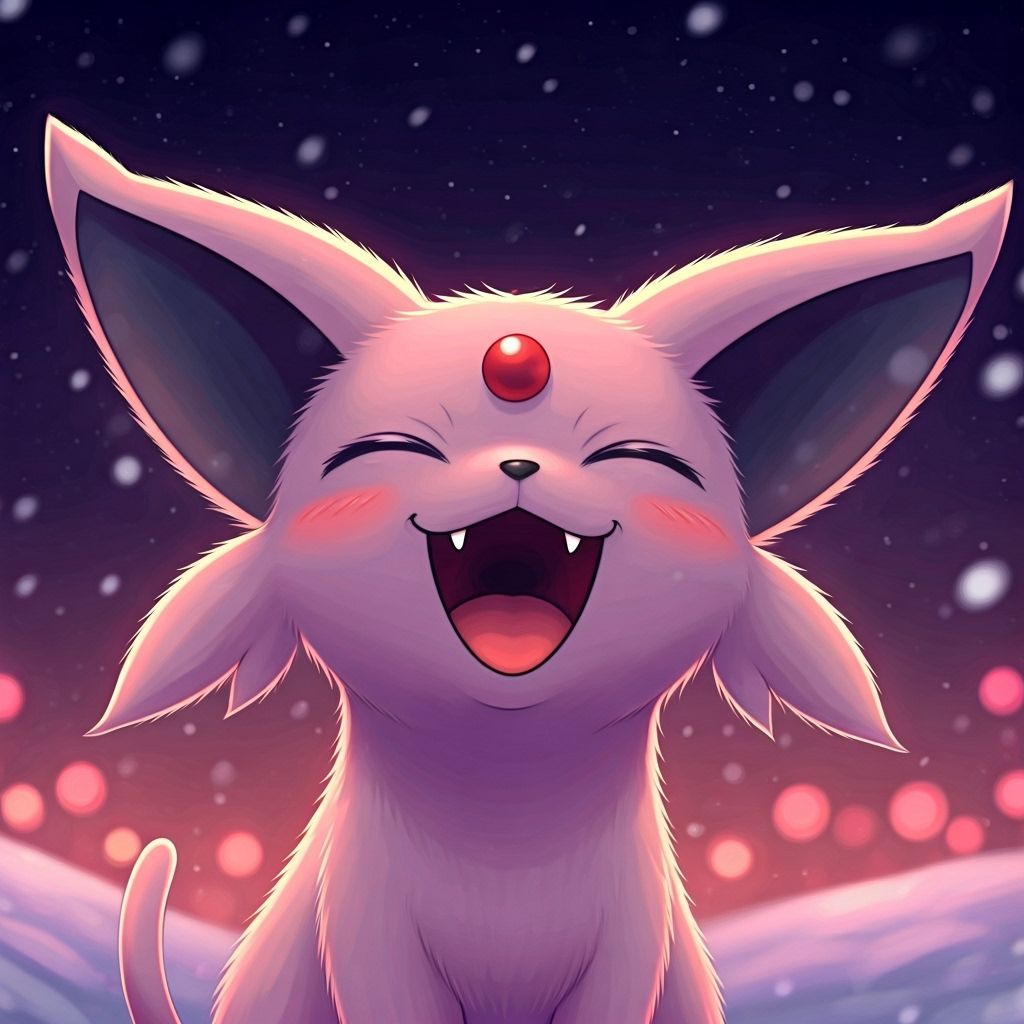 Chibi Espeon Laughing Joyfully in Anime Style