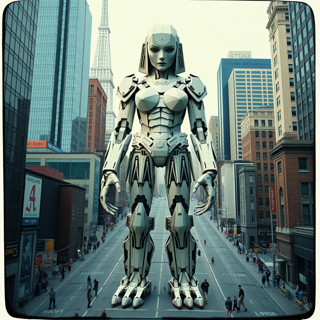 Gigantic Paper Giantess in Photorealistic 4K Polaroid