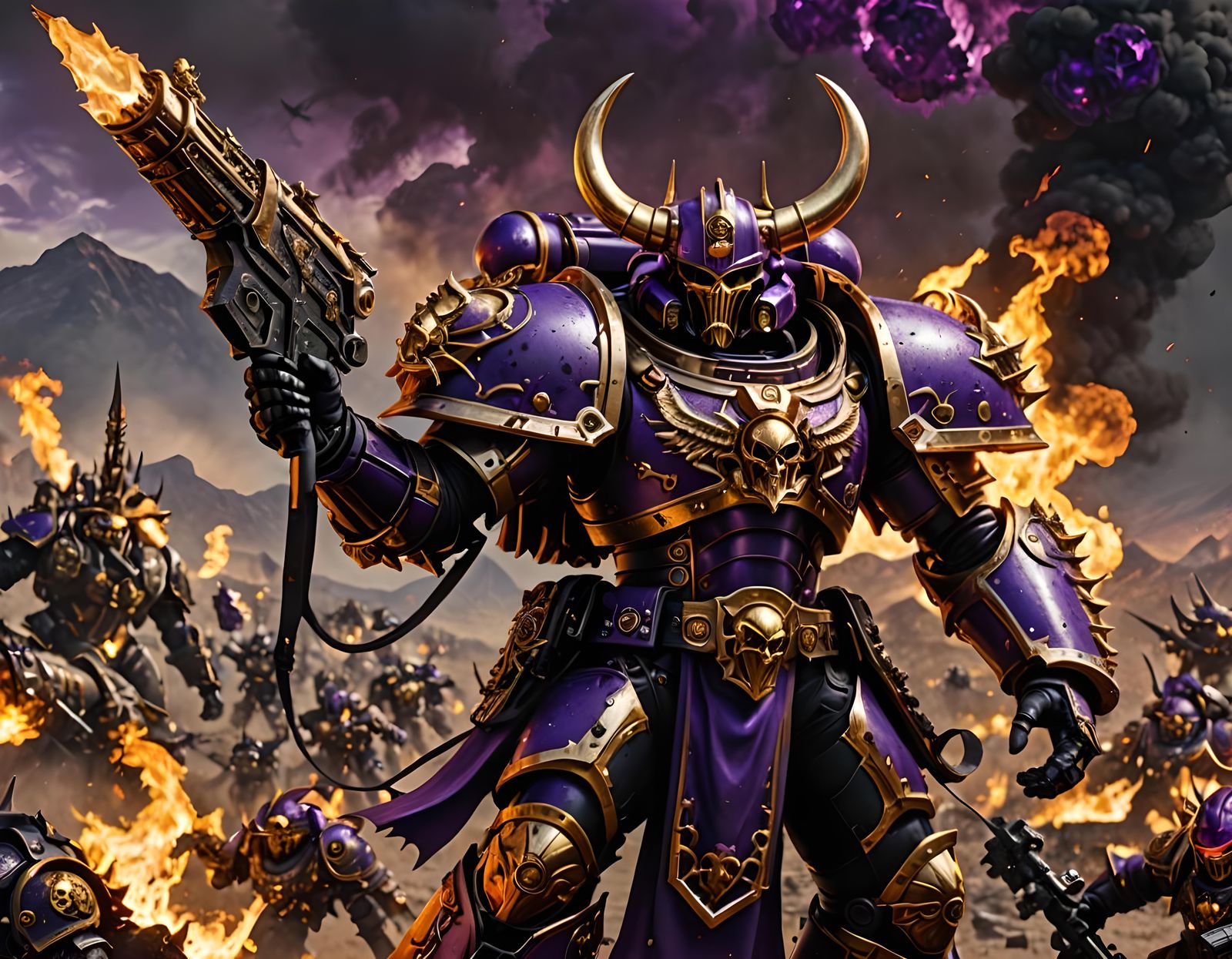 Heretic Chaos Marine with Flamethrower in Detailed Armor