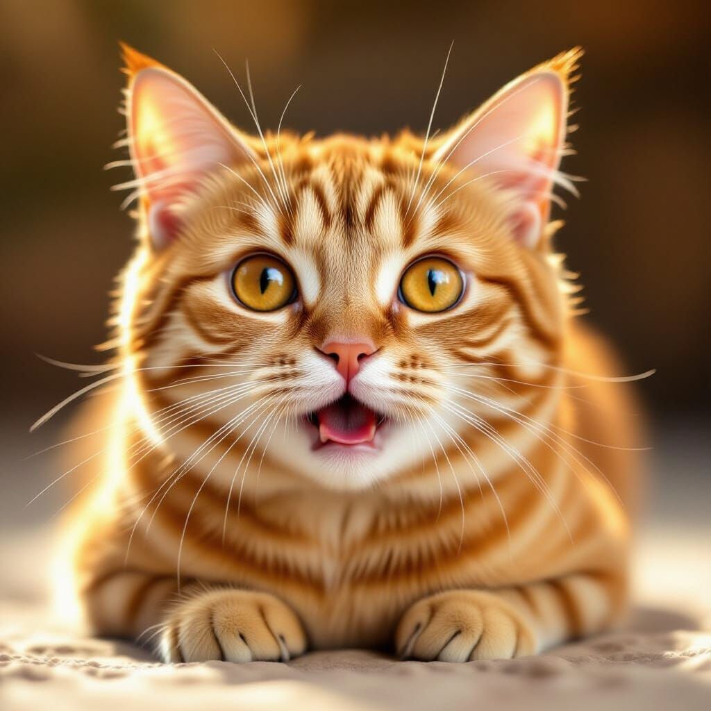 Adorable Munchkin Cat with Golden Eyes and Surprised Express...