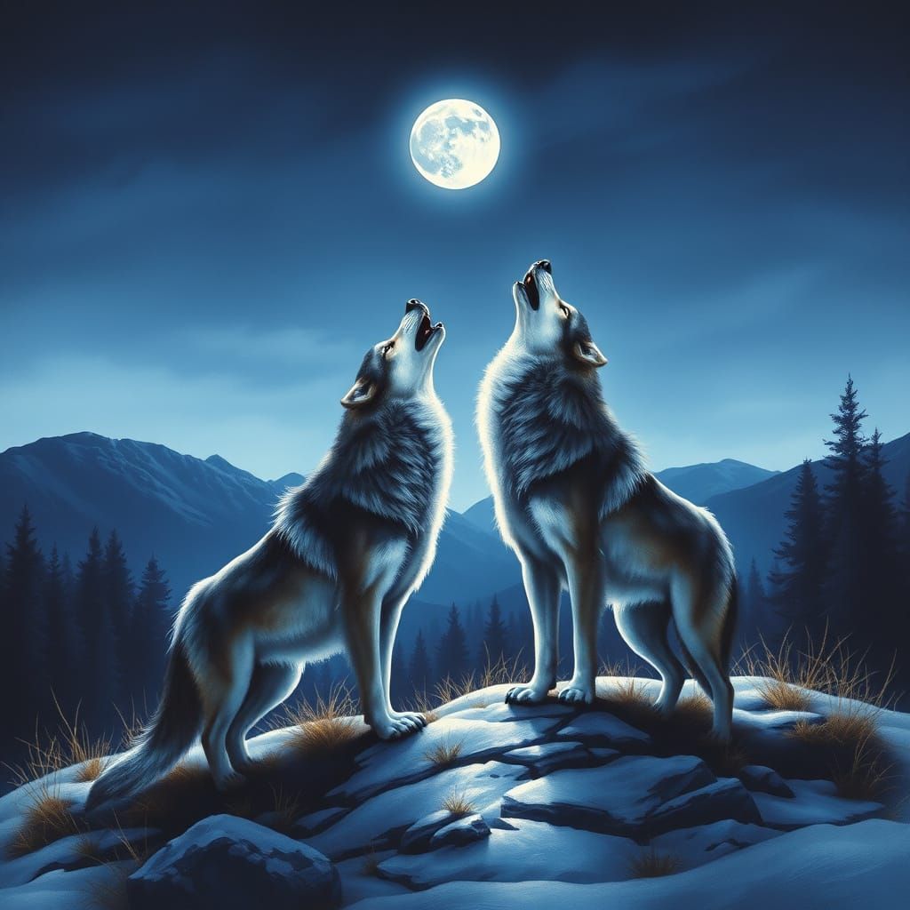 Moonlit Wolves in the Night