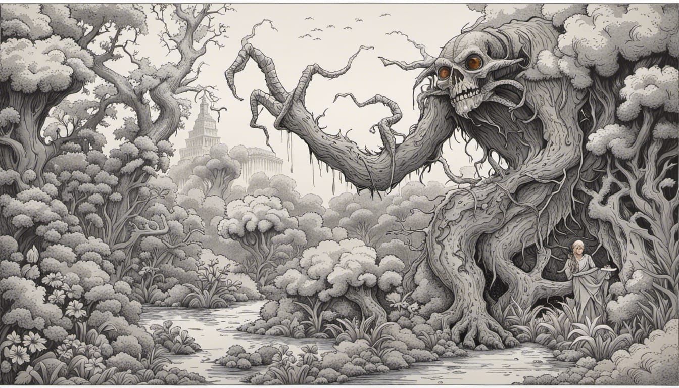 Fantastic Meadow Menagerie in Colorful Ink Illustration