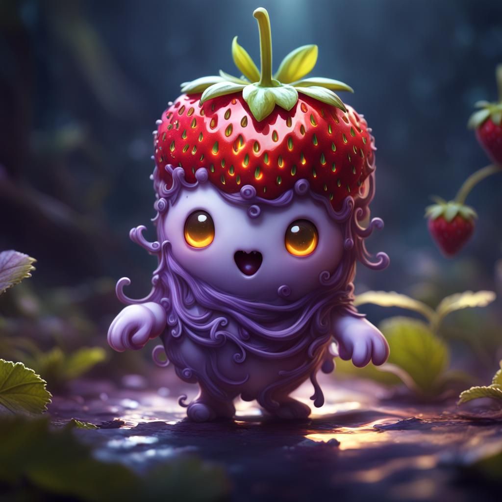 Cute Ghost Strawberry in Dark Fantasy Style