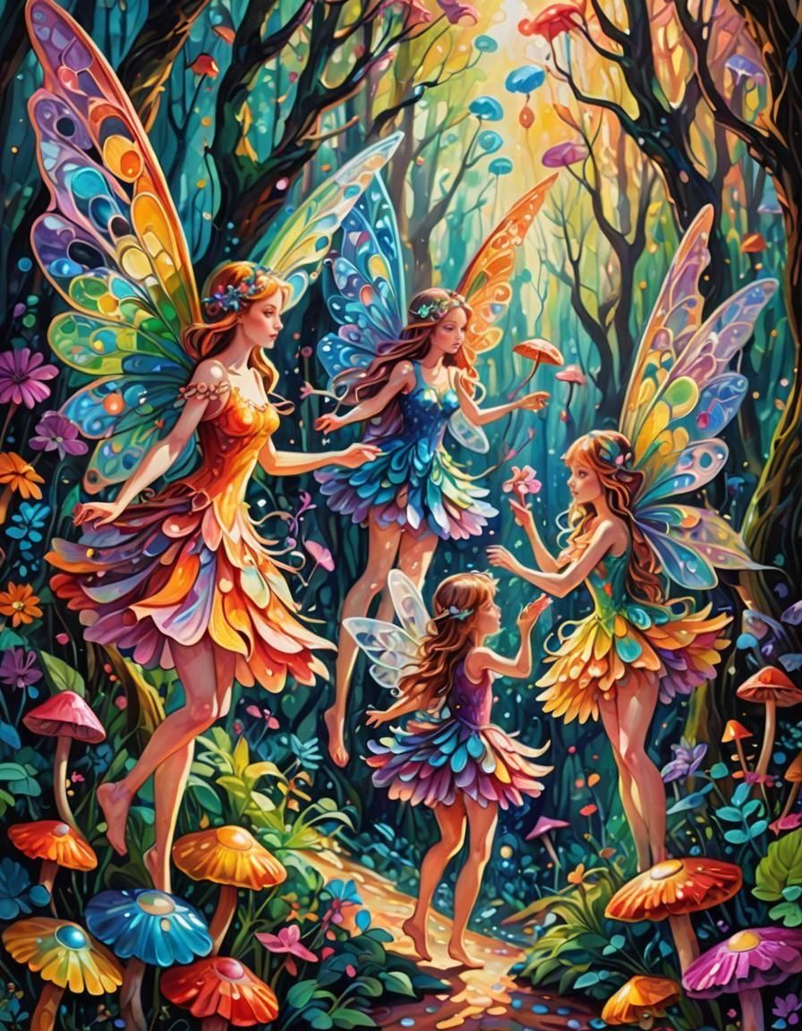 Psychedelic Fairies' Madness in Poster Art Style