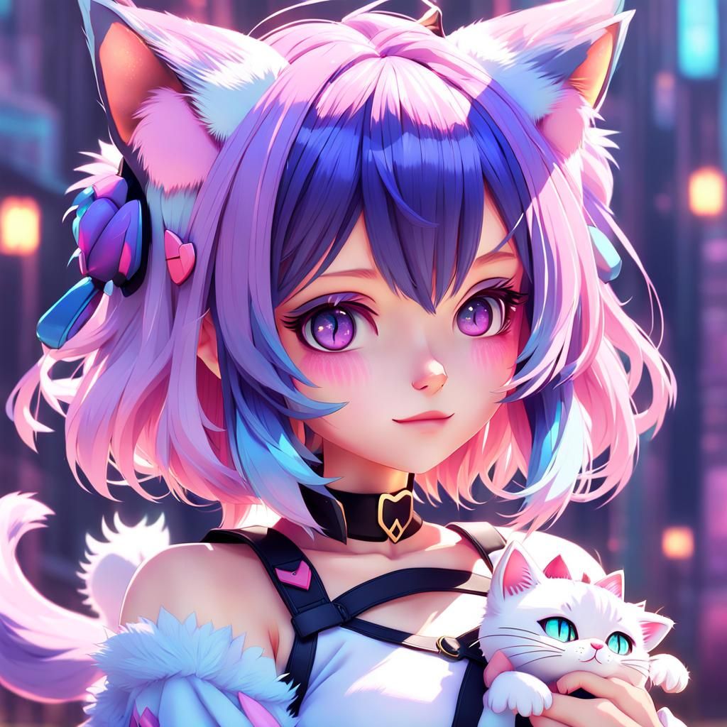 Anime Girl with Cat Ears in Digital Art Style