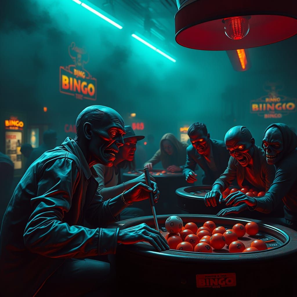 Zombies Play Bingo in Hyperrealistic Style