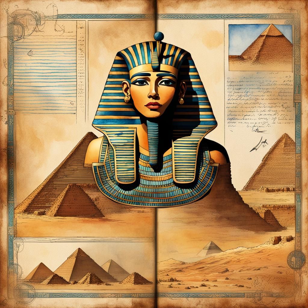 Egyptian Pharaoh Landscape in Watercolor Style