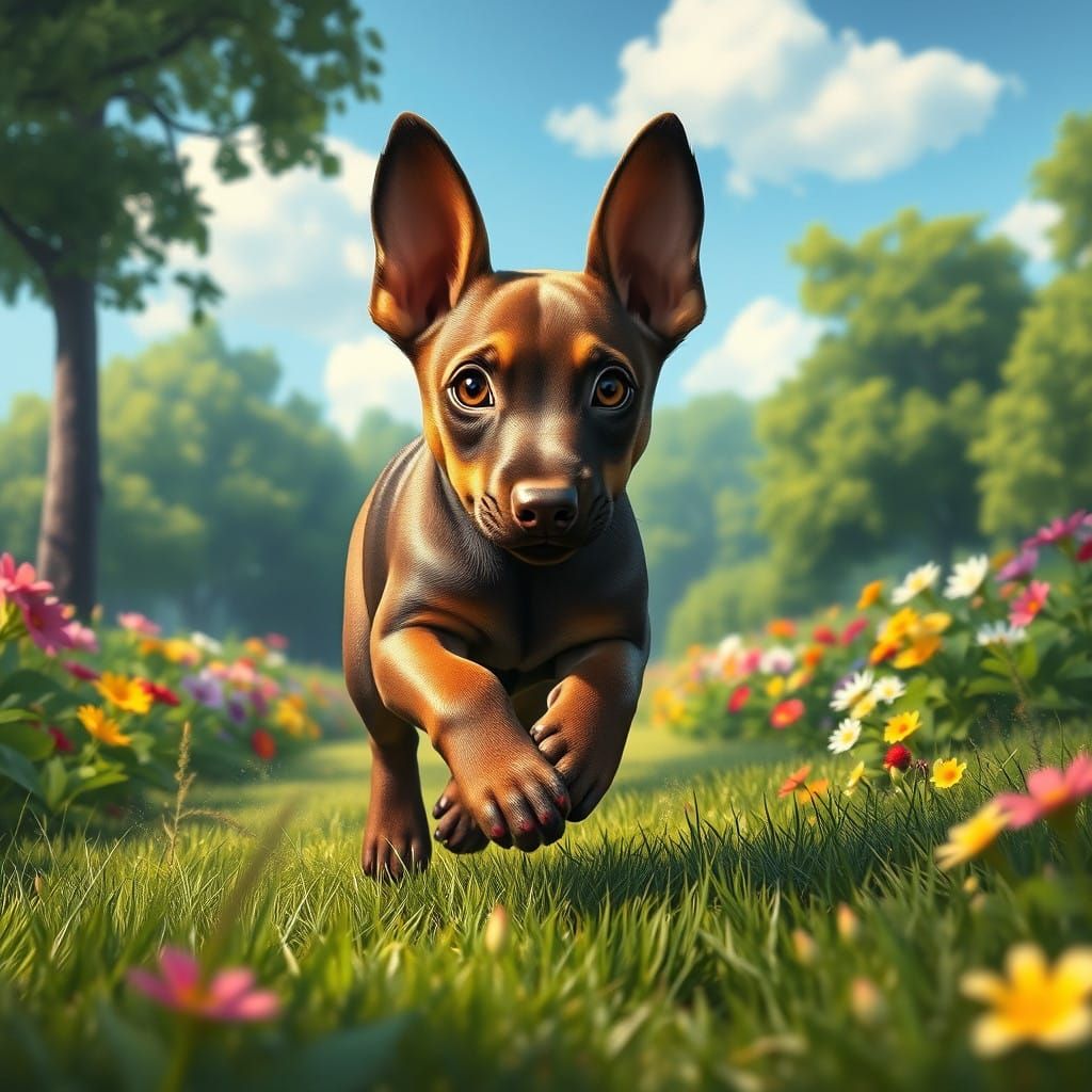 Vibrant Park Puppy in Detailed Fantasy Art