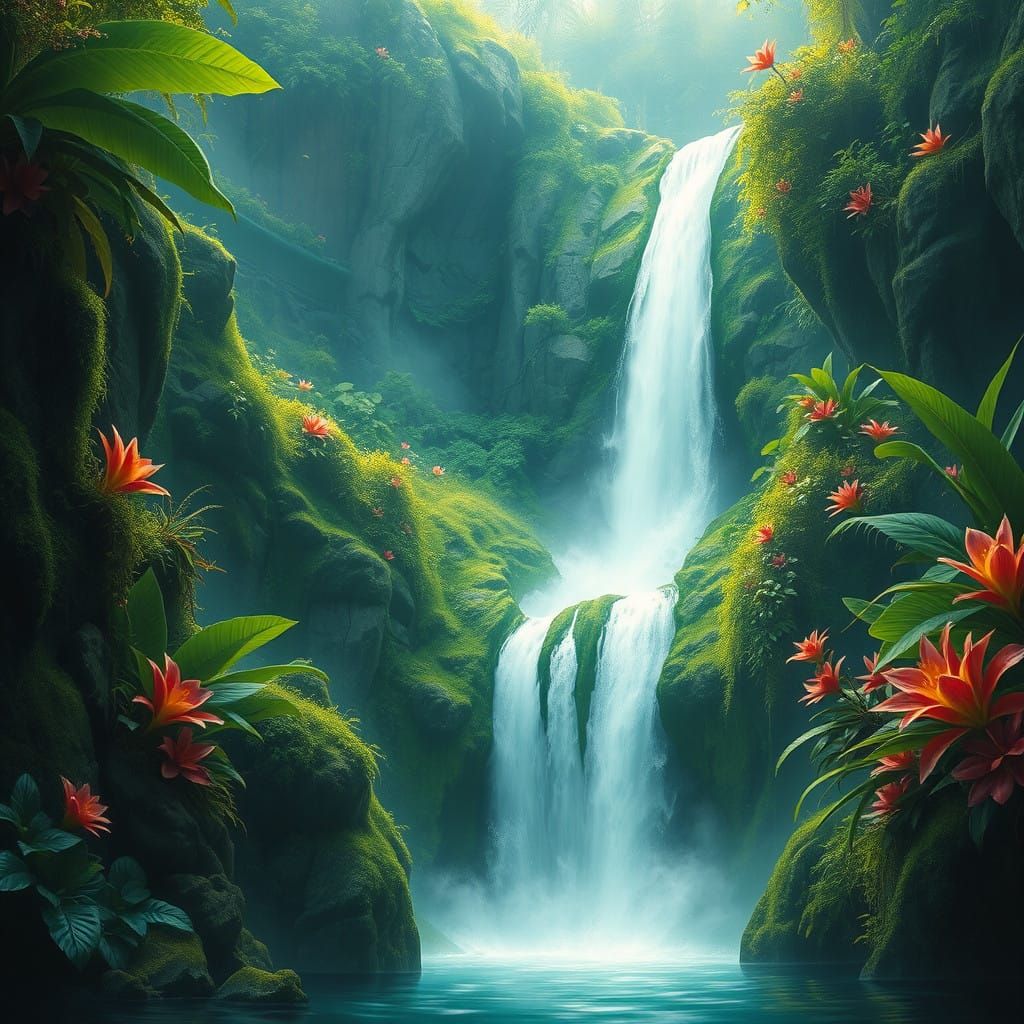 Mystical Waterfall in an Ethereal Dreamscape