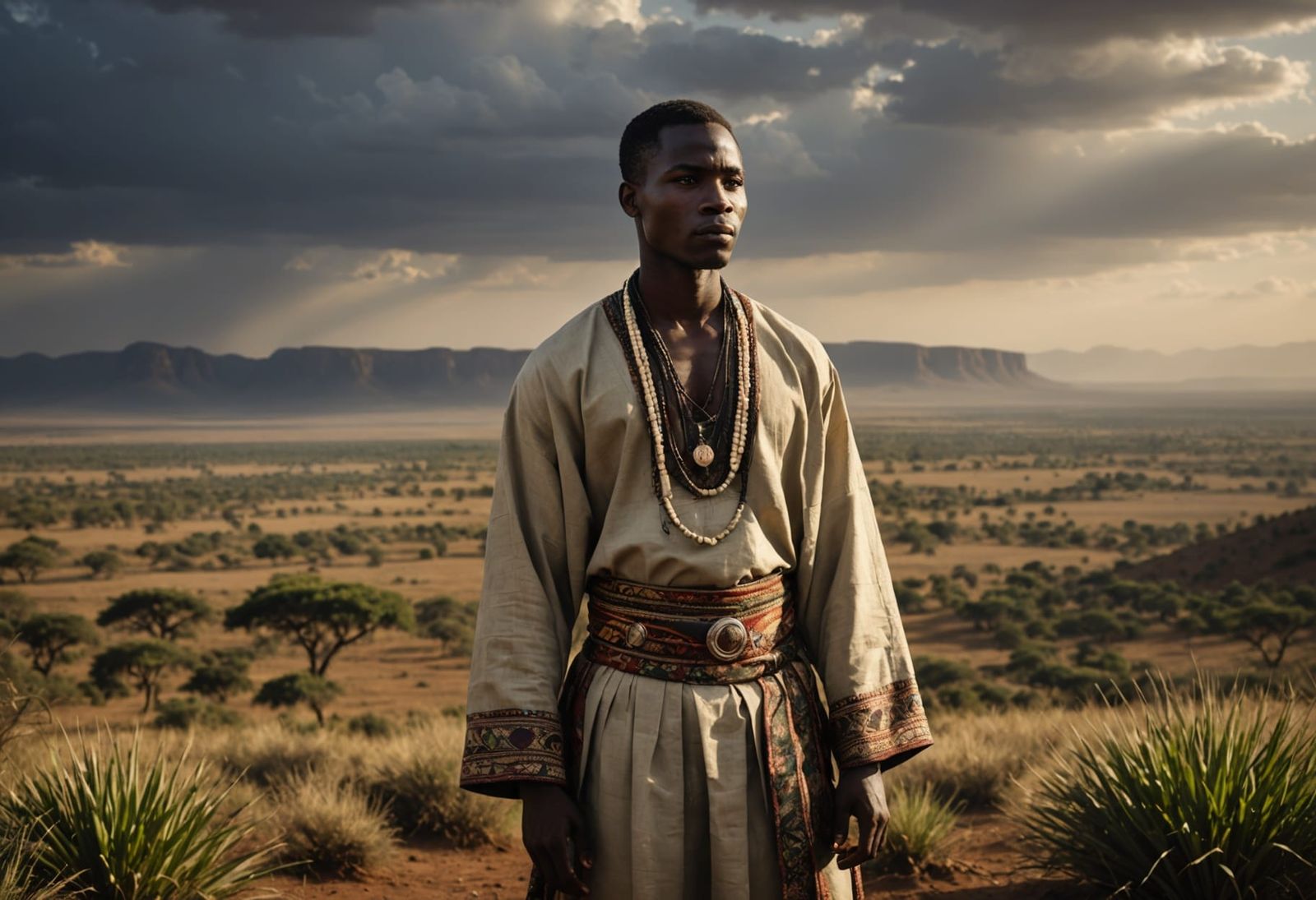 Serene African Man in Dreamlike Landscape