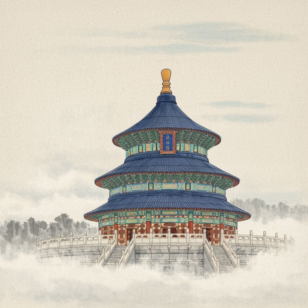 Chinese Brush Painting of Temple of Heaven, Beijing