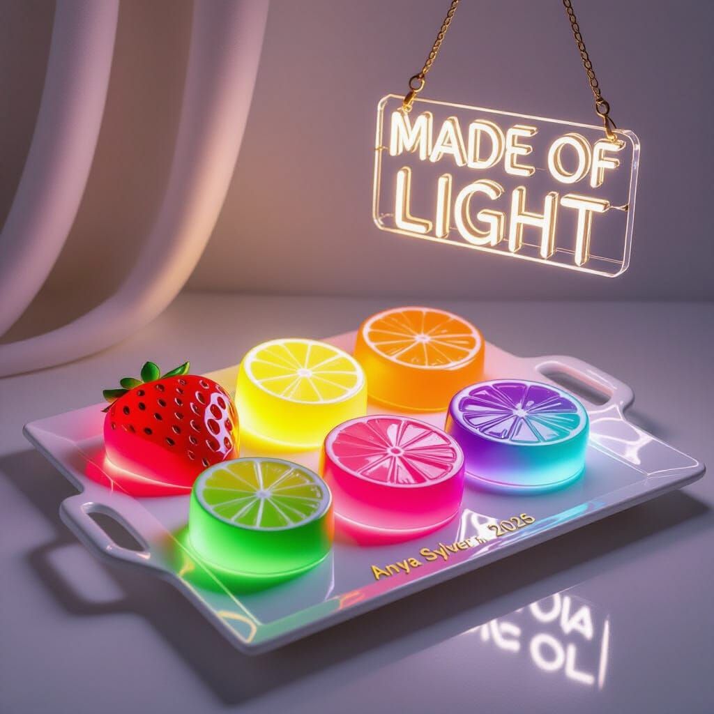 Vibrant Neon Gummy Fruit Slices on White Tray