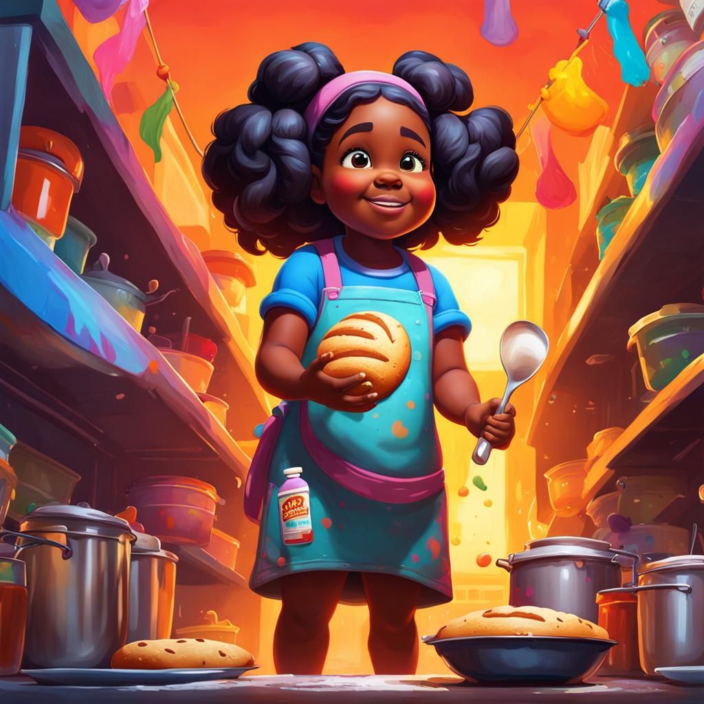 Girl Kneading Bread: Graffiti Art Style, Digital Render