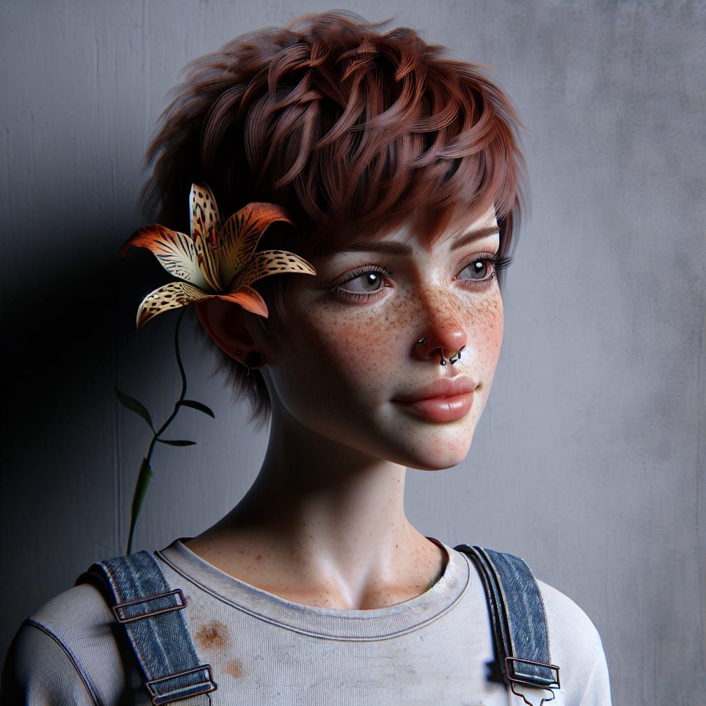 Auburn-Haired Woman with Tiger Lily, Photorealistic Image