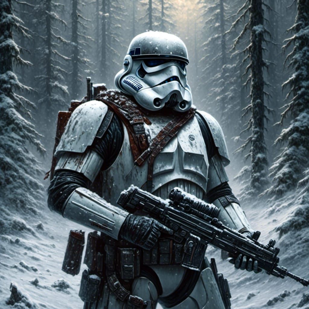 Snowtrooper in Snowy Forest with Metallic Armor
