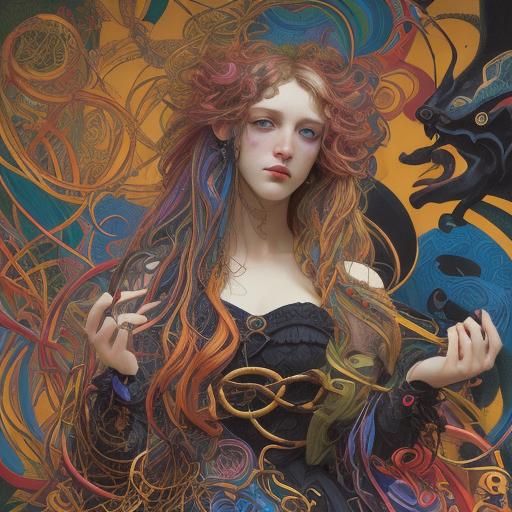 Maximalist Entangled Composition in Synthetism Style