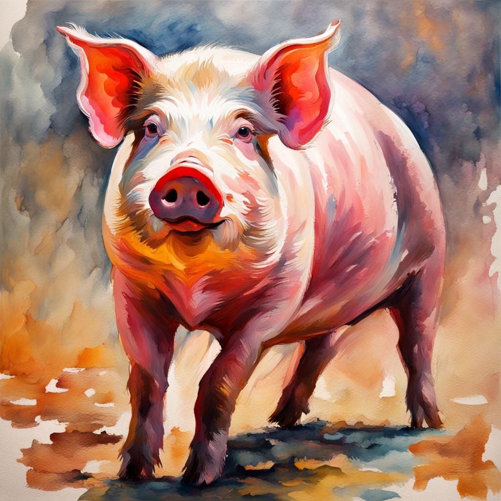 Pig in Gouache Style Impressionist Masterpiece