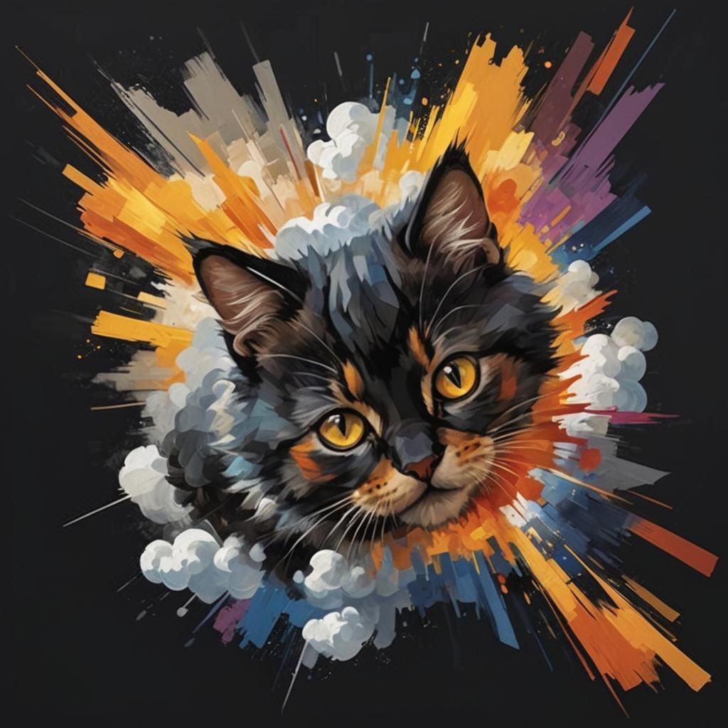 Exploding Kitten: Cubist Geometric Art Deco