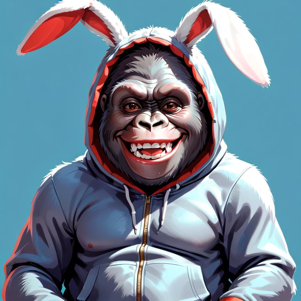 Gorilla in Bunny Suit with Devilish Grin