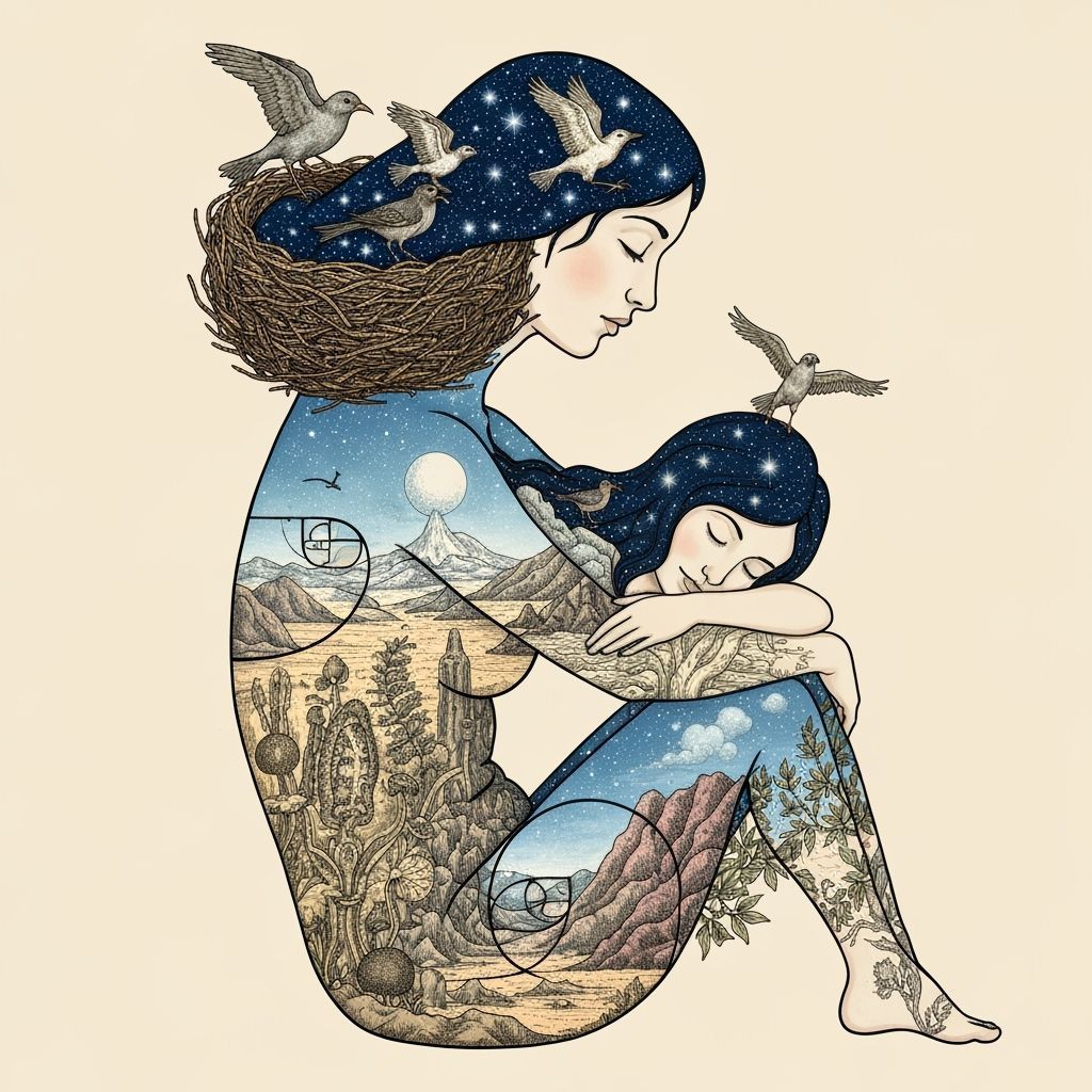 Woman Carrying Star Nest, Nature and Cosmic Connection