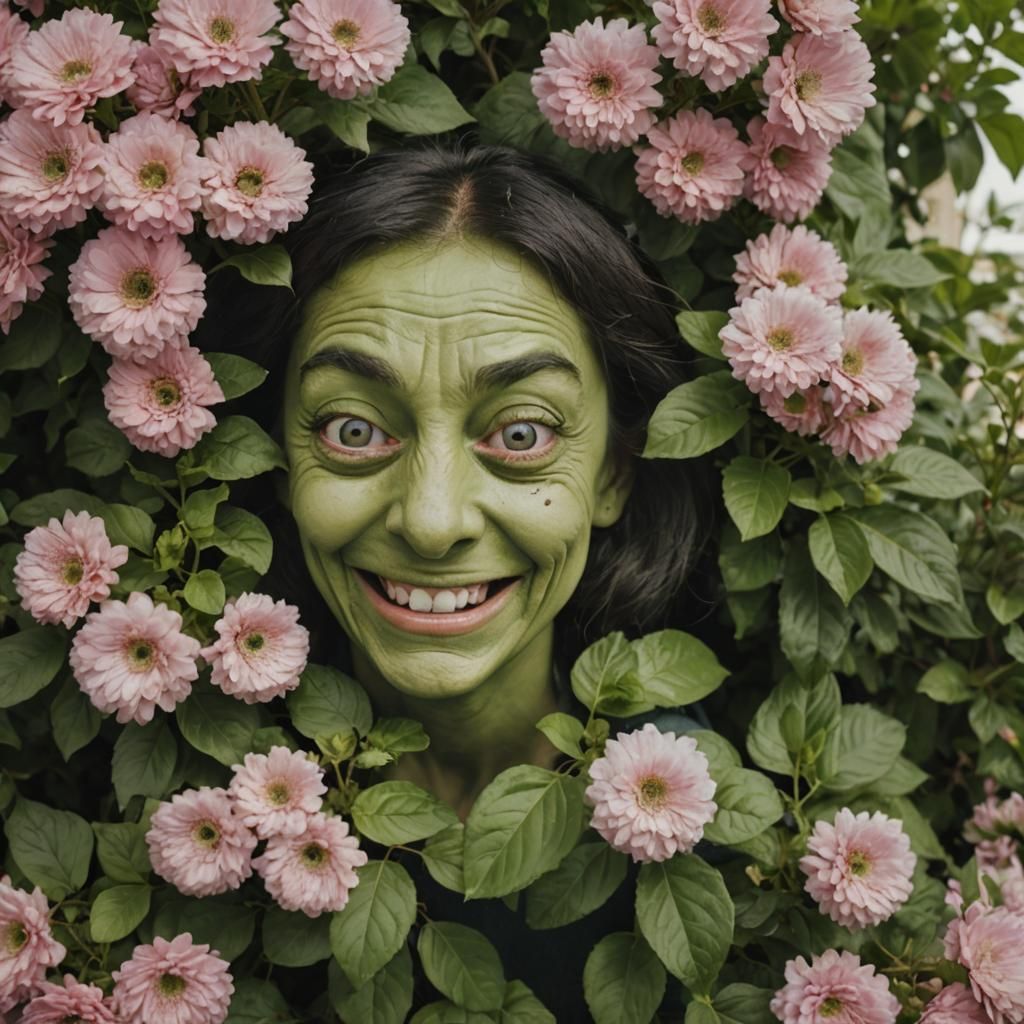 Laughing Green Face: A Grotesque Visage