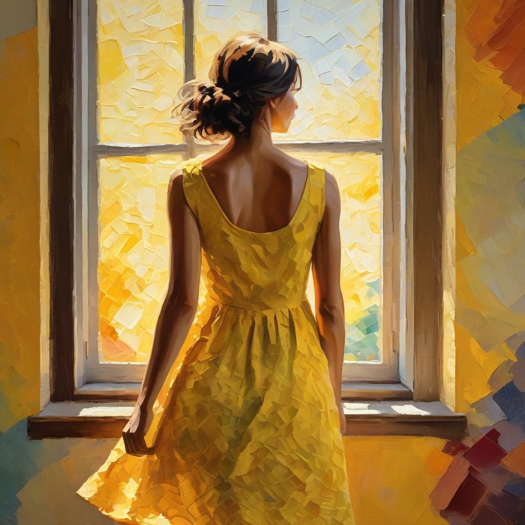 Woman in Yellow Dress: Pointillist Impressionism