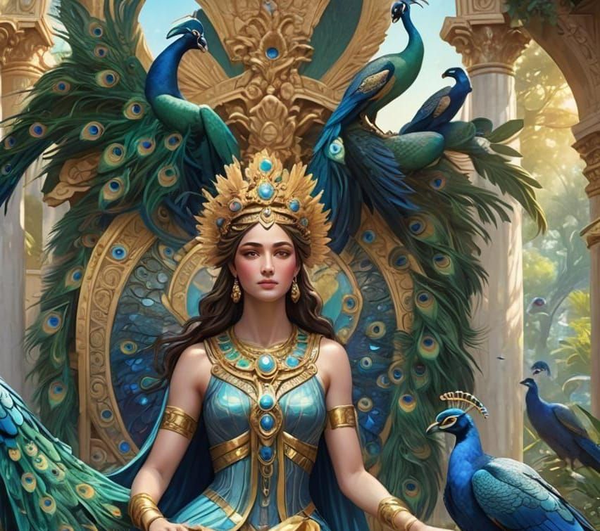 Hera: Goddess of Olympus with Peacocks, Anime Art